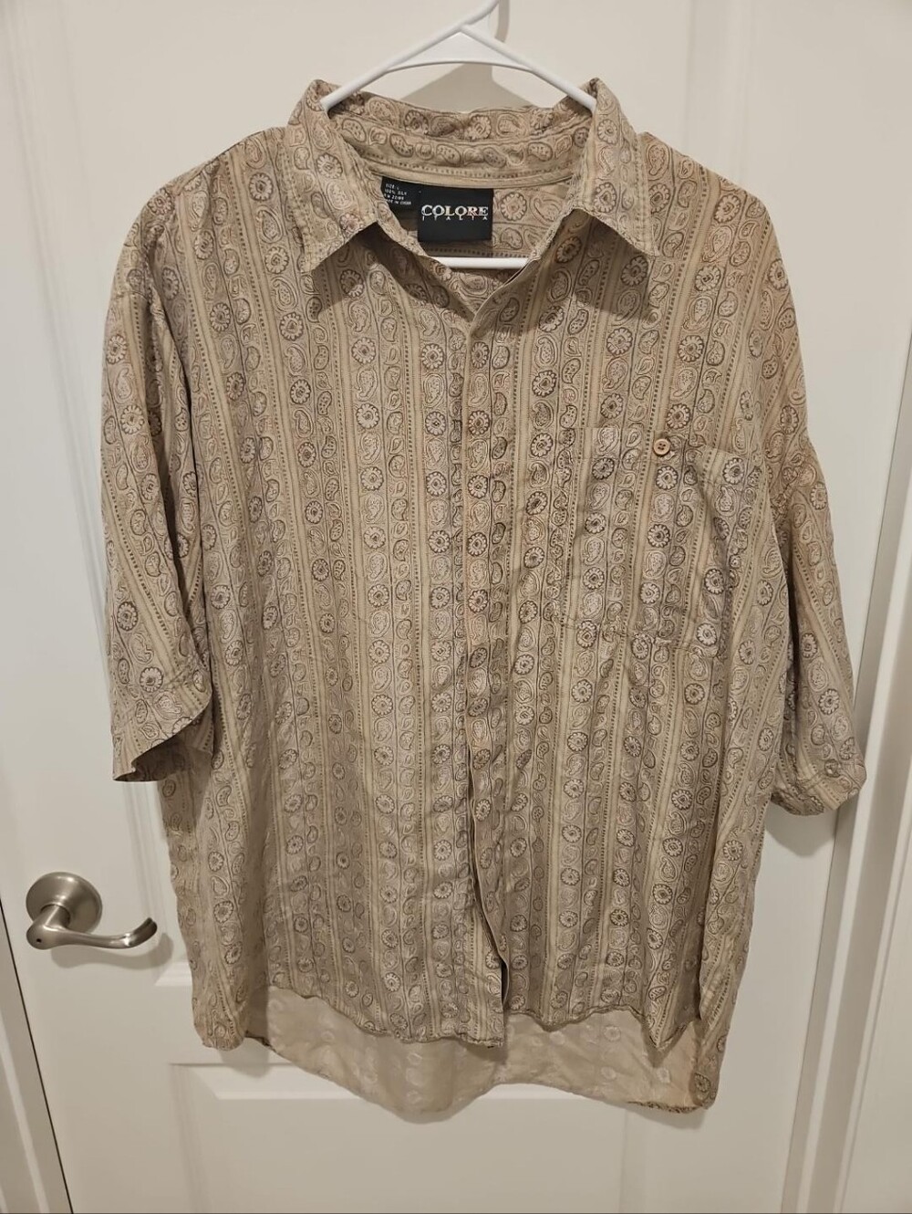 Colore Italia Men’s L 100% Silk Paisley Print Button Down Shirt